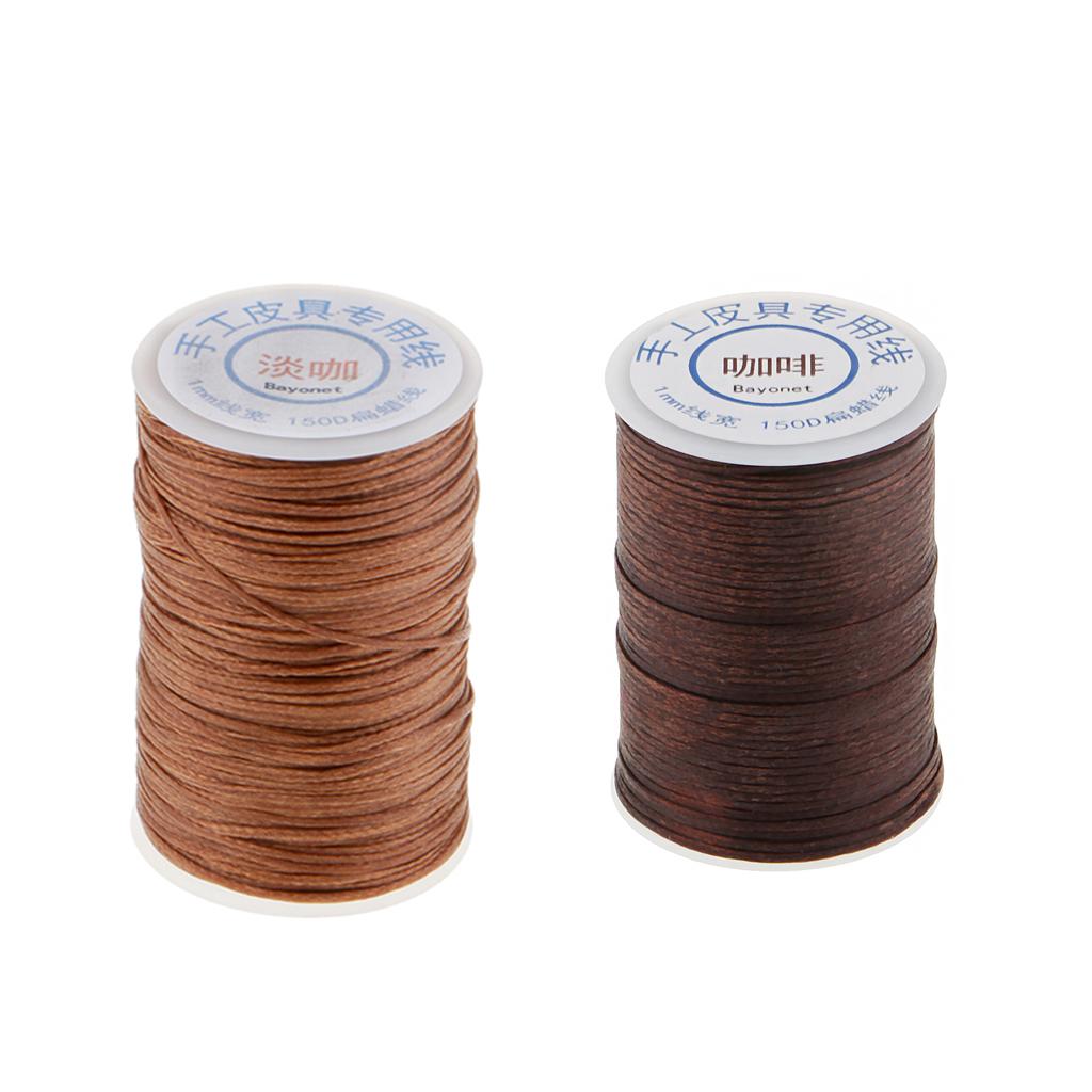 2 Roll Brown 150D Waxed Polyester Braided Thread for DIY Leathercraft Sewing