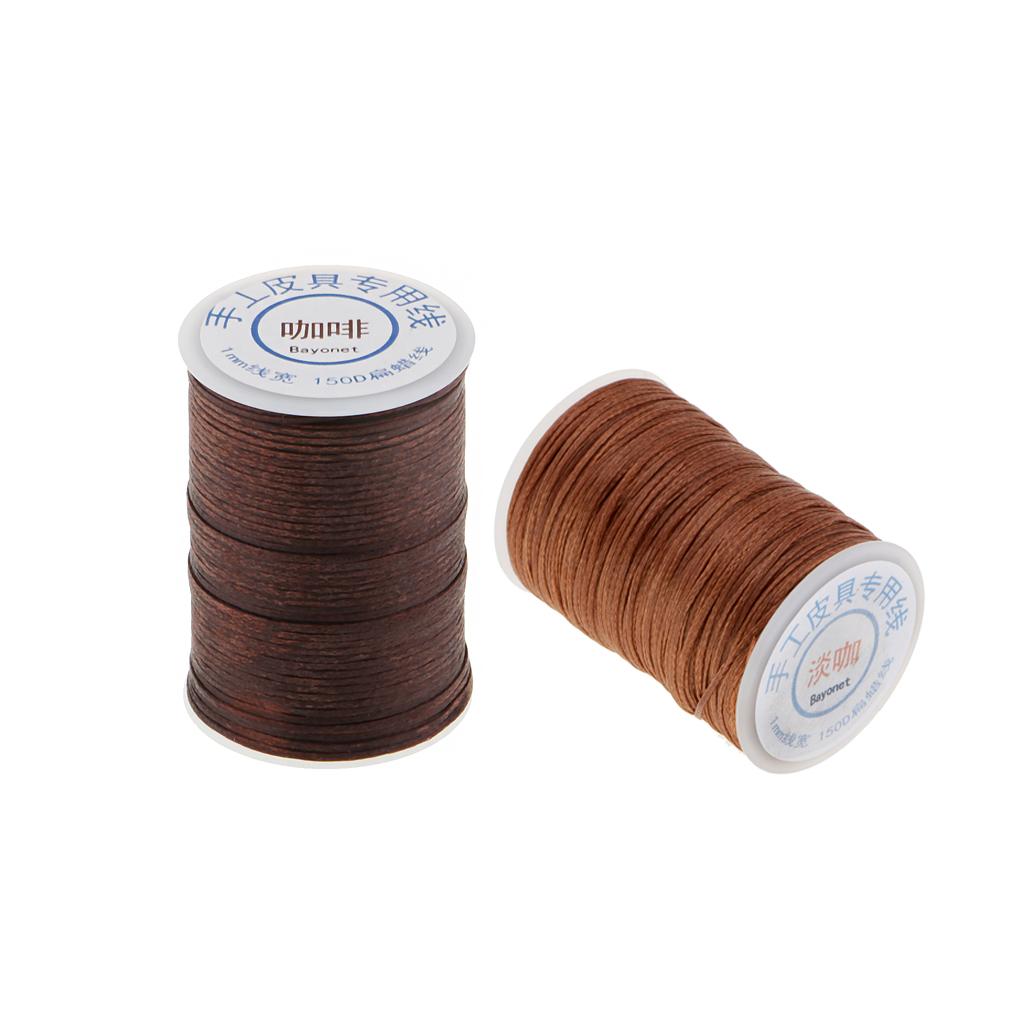 2 Roll Brown 150D Waxed Polyester Braided Thread for DIY Leathercraft Sewing