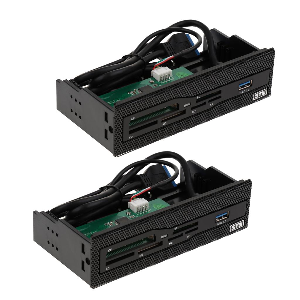 2Pcs 5.25'' USB3.0 Internal Card Reader Multi-card Front Panel for Desktop
