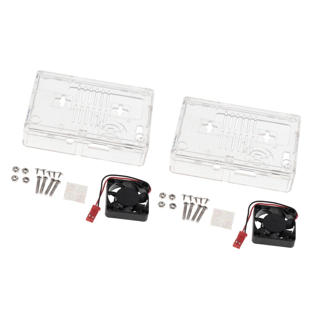 2Pack ABS Protective Case Box Shell with Cooling Fan for Raspberry Pi Clear