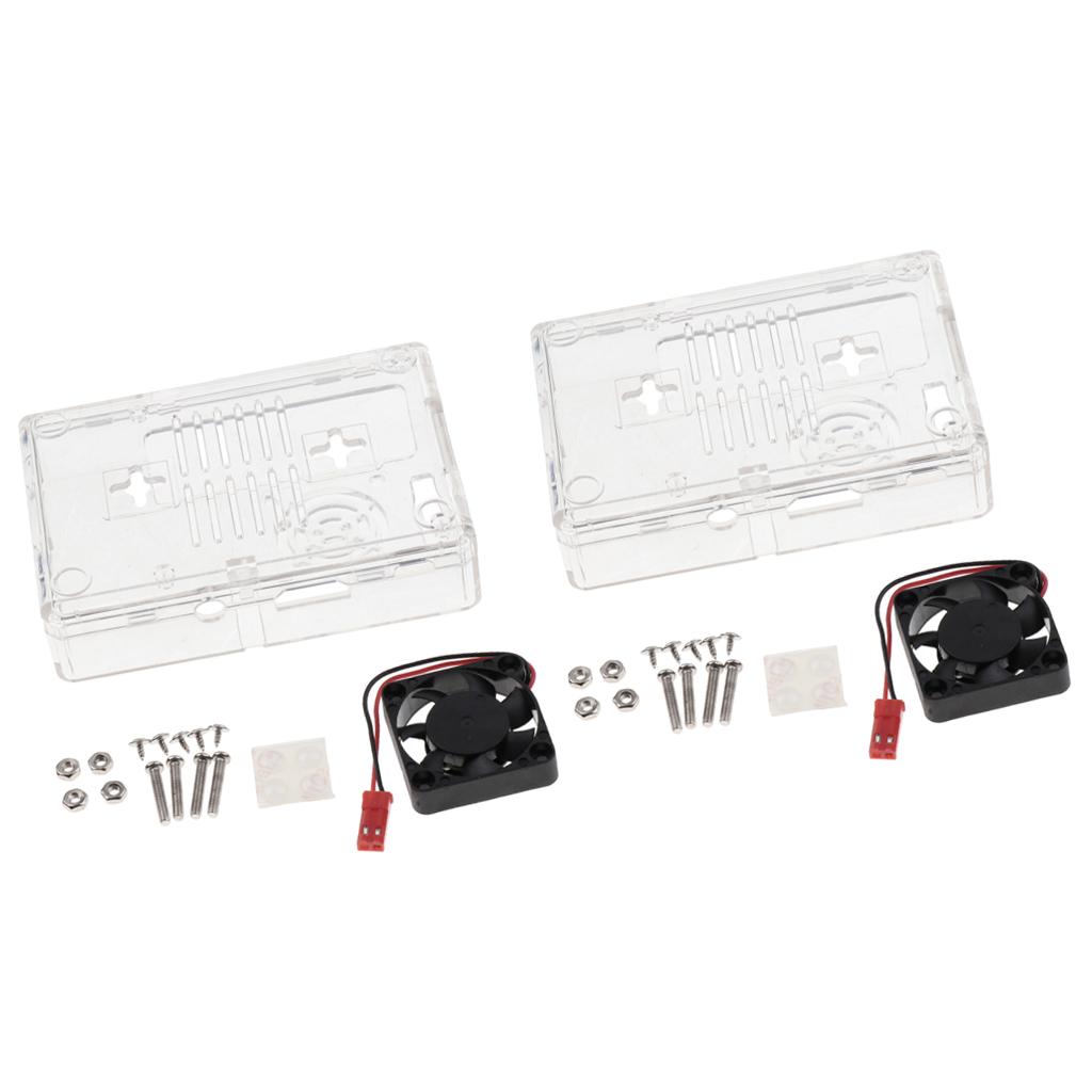 2Pack ABS Protective Case Box Shell with Cooling Fan for Raspberry Pi Clear