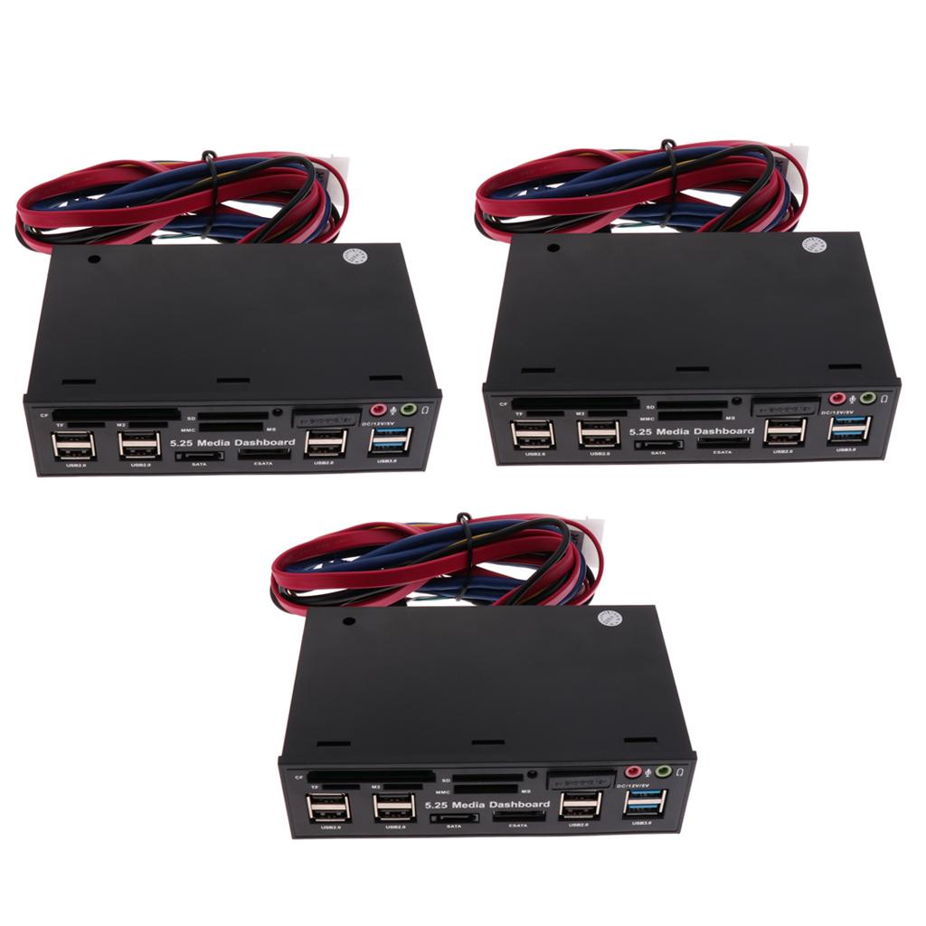 3x 5.25 Optical Drive Multifunctional Dashboard Media USB 3.0 Front Panel"