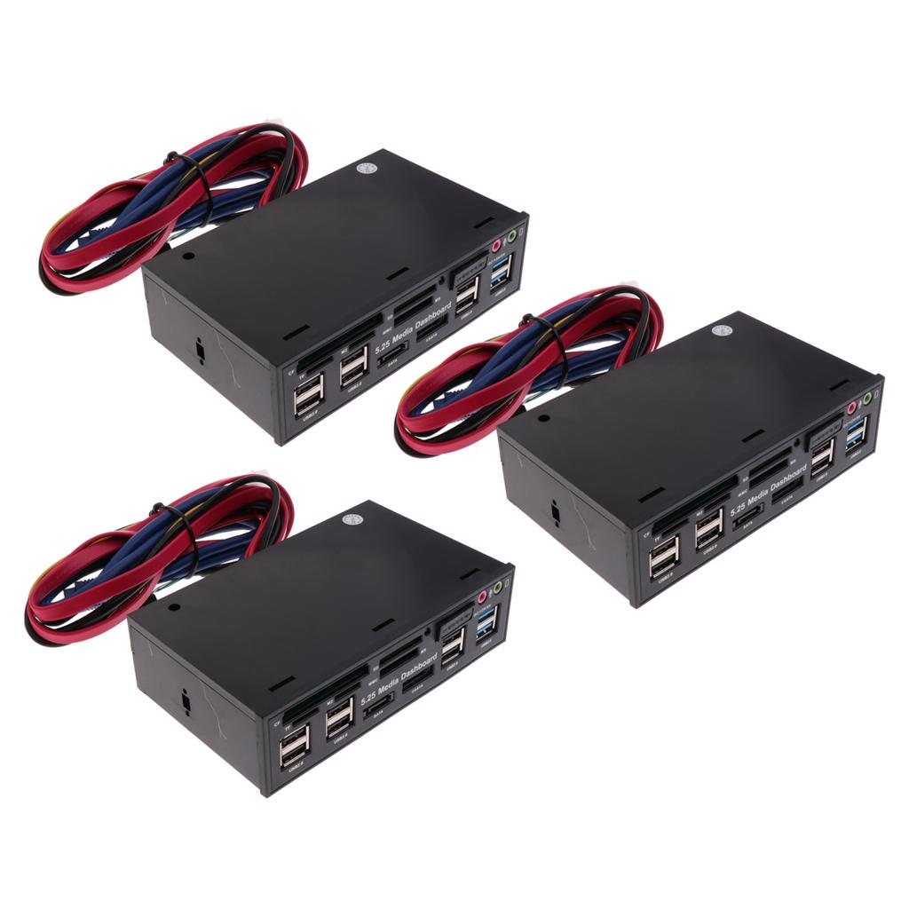 3x 5.25 Optical Drive Multifunctional Dashboard Media USB 3.0 Front Panel"