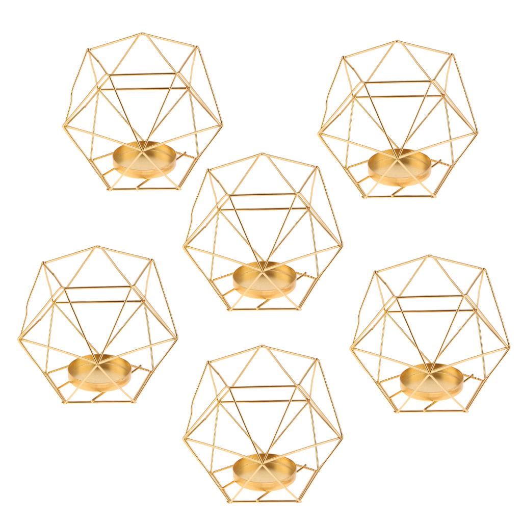 6Pcs 3D Geometric Wedding Candlestick Votive Candle Tealight Holder Golden