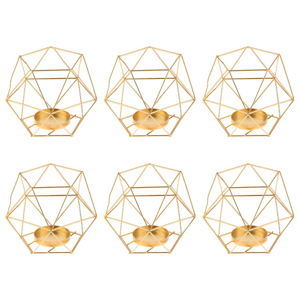 6Pcs 3D Geometric Wedding Candlestick Votive Candle Tealight Holder Golden