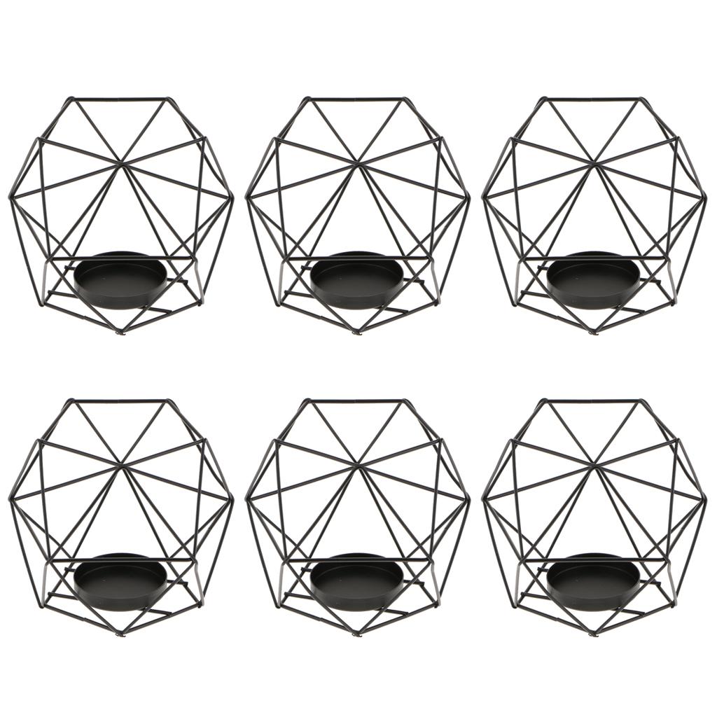 6Pcs 3D Geometric Wedding Candlestick Votive Candle Tealight Holder Black