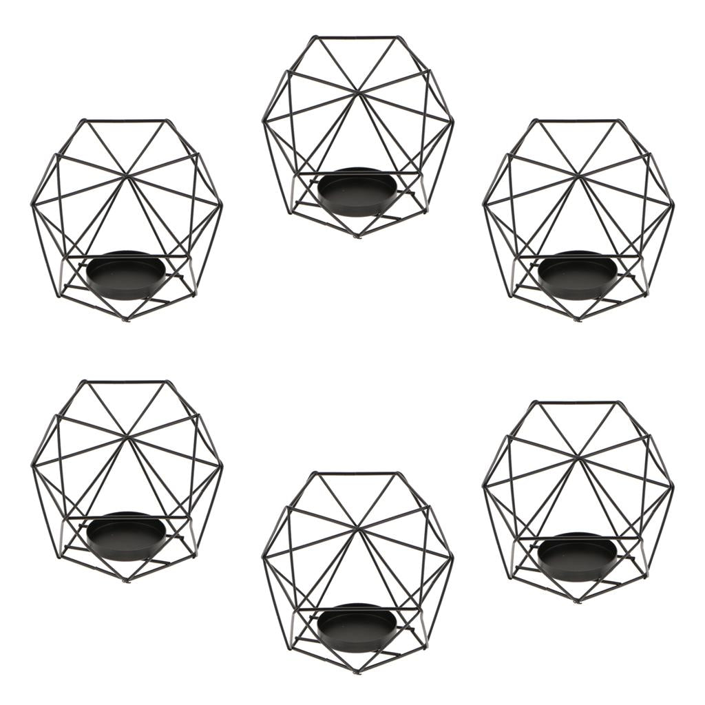 6Pcs 3D Geometric Wedding Candlestick Votive Candle Tealight Holder Black