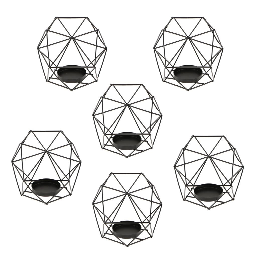 6Pcs 3D Geometric Wedding Candlestick Votive Candle Tealight Holder Black