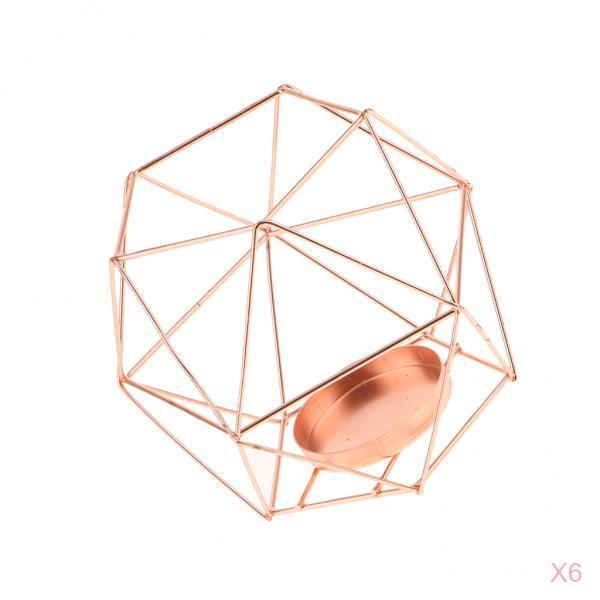 6Pcs 3D Geometric Wedding Party Candlestick Candle Tealight Holder Rose Gold