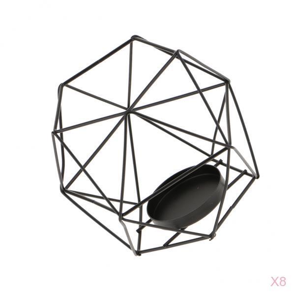 8Pcs 3D Geometric Wedding Candlestick Votive Candle Tealight Holder Black