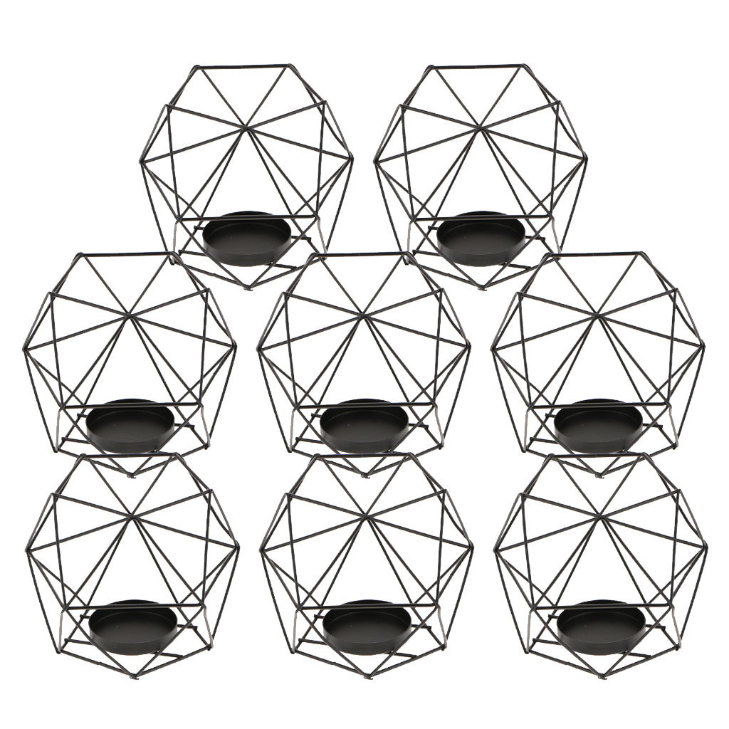 8Pcs 3D Geometric Wedding Candlestick Votive Candle Tealight Holder Black