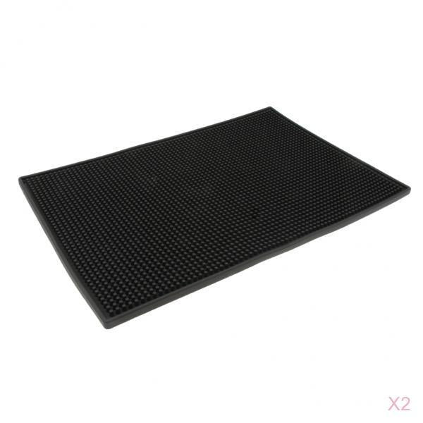2pcs Black Rubber Bar Service Mat Beer Spill Mat for Home Pub Party 45x30cm