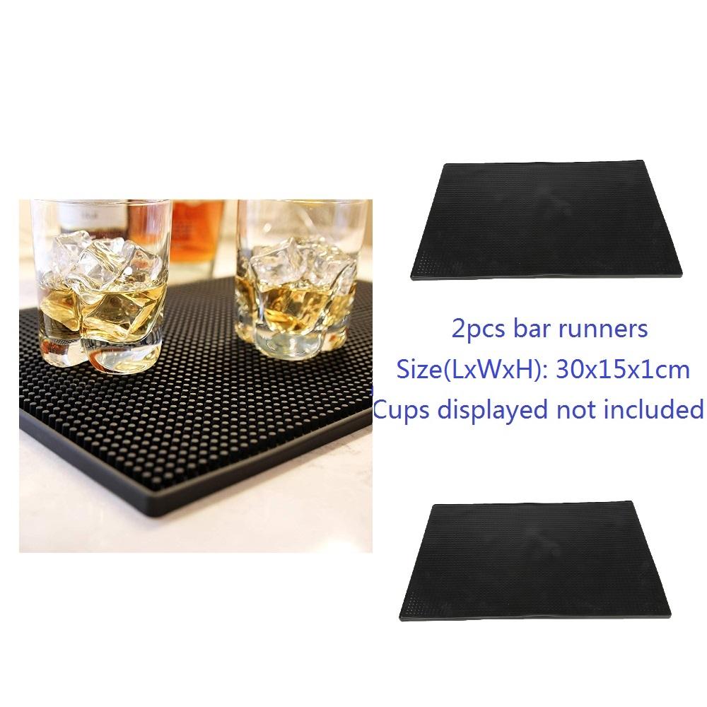 2pcs Black Rubber Bar Service Mat Beer Spill Mat for Home Pub Cafe 30x15cm