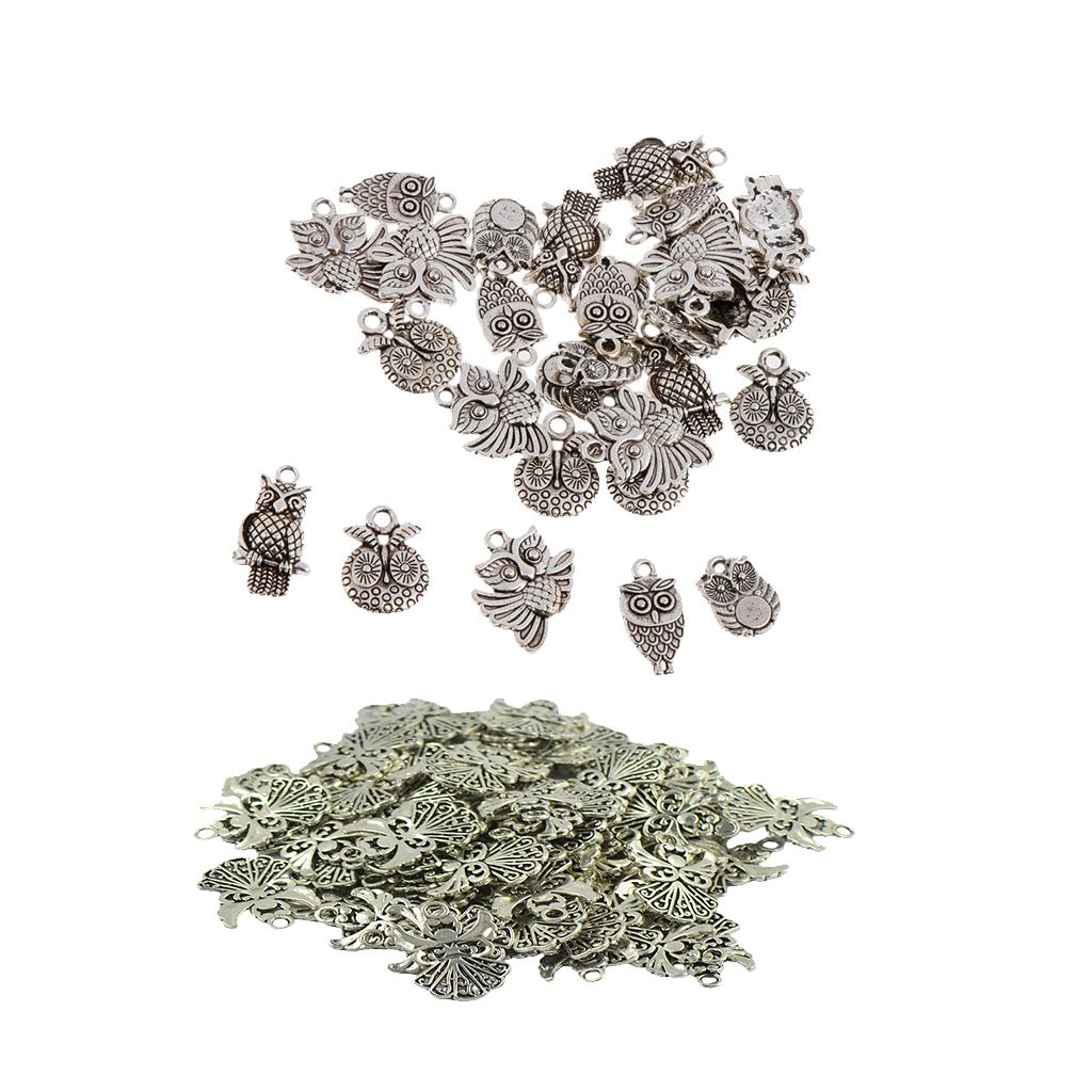 50x Tibetan Silver Angel Charms + 30x Owl Charms Jewelry DIY Crafts Decor