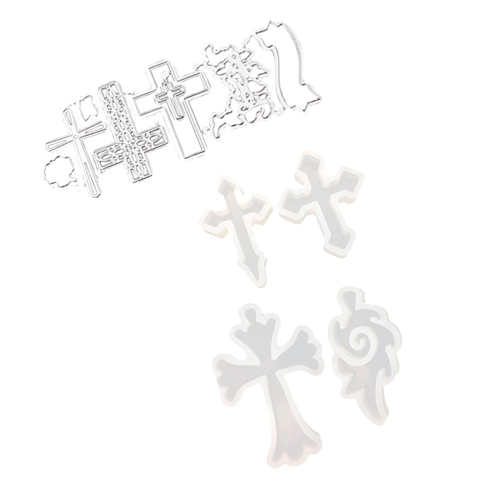 1set Cross Shape Silicone Molds +1 set Cross Metal Cutting Die for Xmas DIY