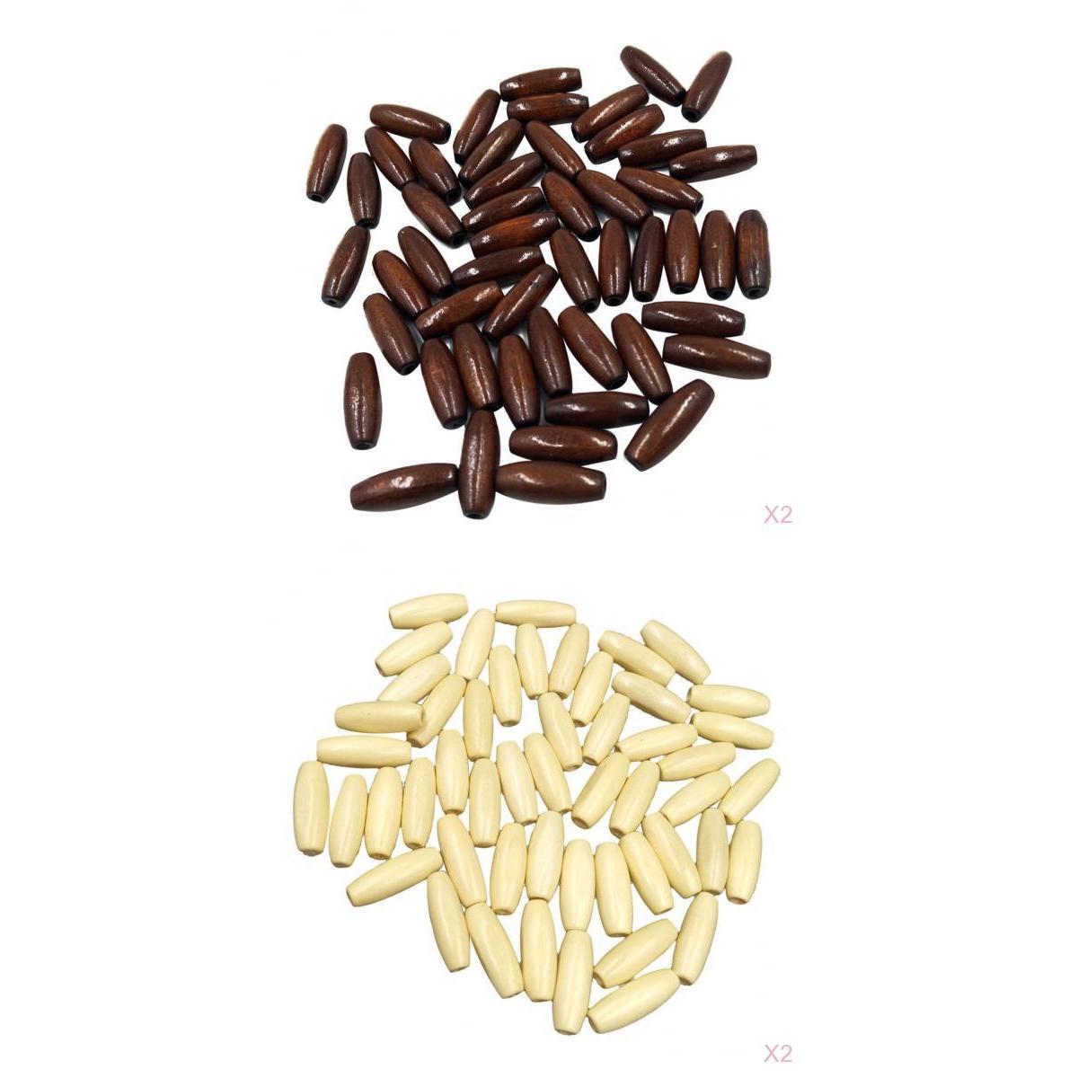 200pcs Wood Oval Crafts Loose Beads Jewelry Making Accessory Beige+Coffee