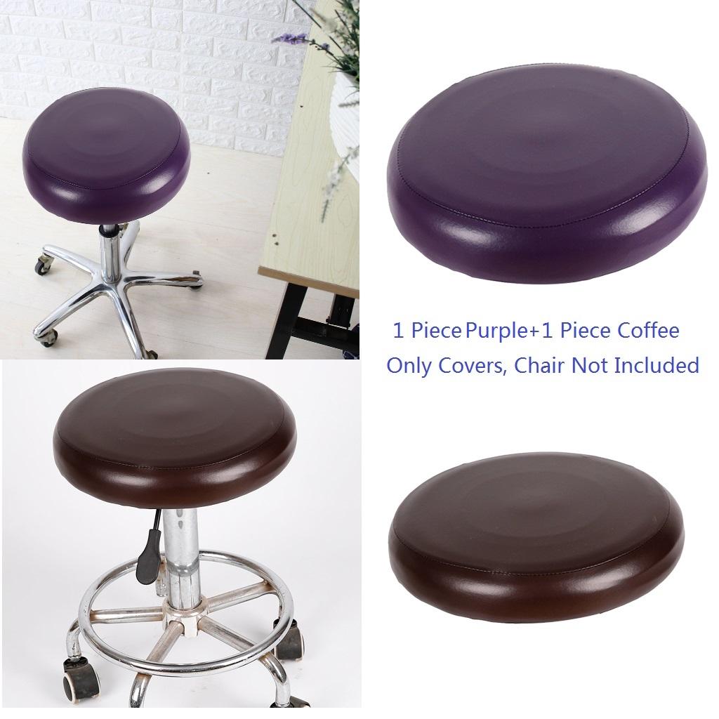2x Home Bar Stool Covers PU Leather Round Seat Cushion Sleeve Coffee +Purple