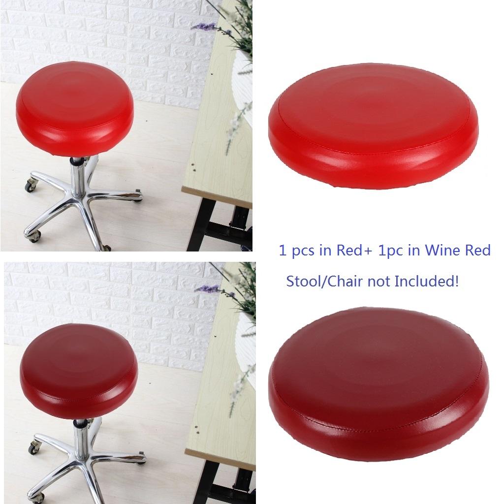 2x Home Bar Stool Covers PU Leather Round Seat Cushion Sleeve Wine Red + Red