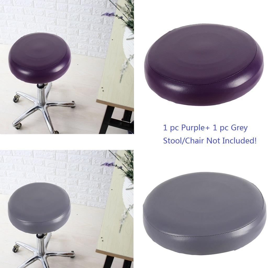 2x Home Bar Stool Covers PU Leather Round Seat Cushion Sleeve Grey +Purple