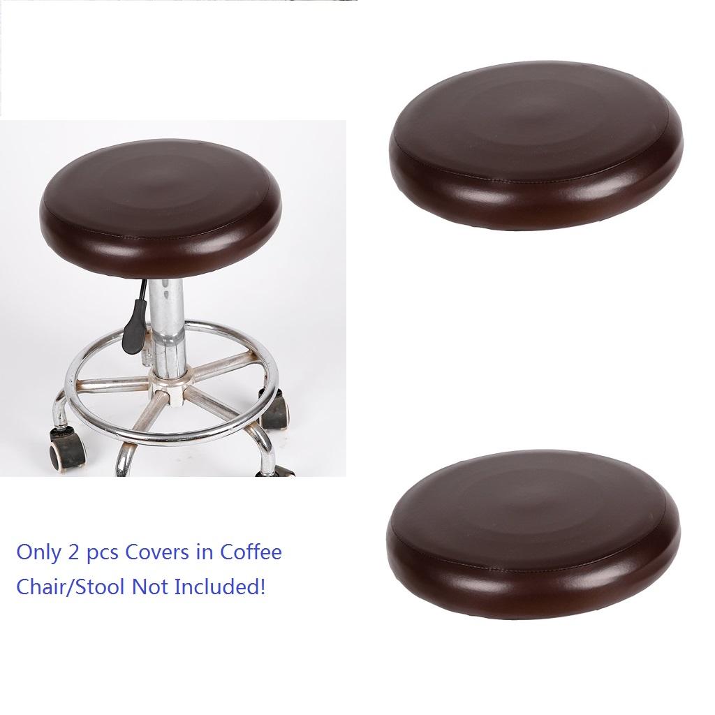 2x Home Bar Stool Covers PU Leather Round Seat Cushion Sleeve Coffee