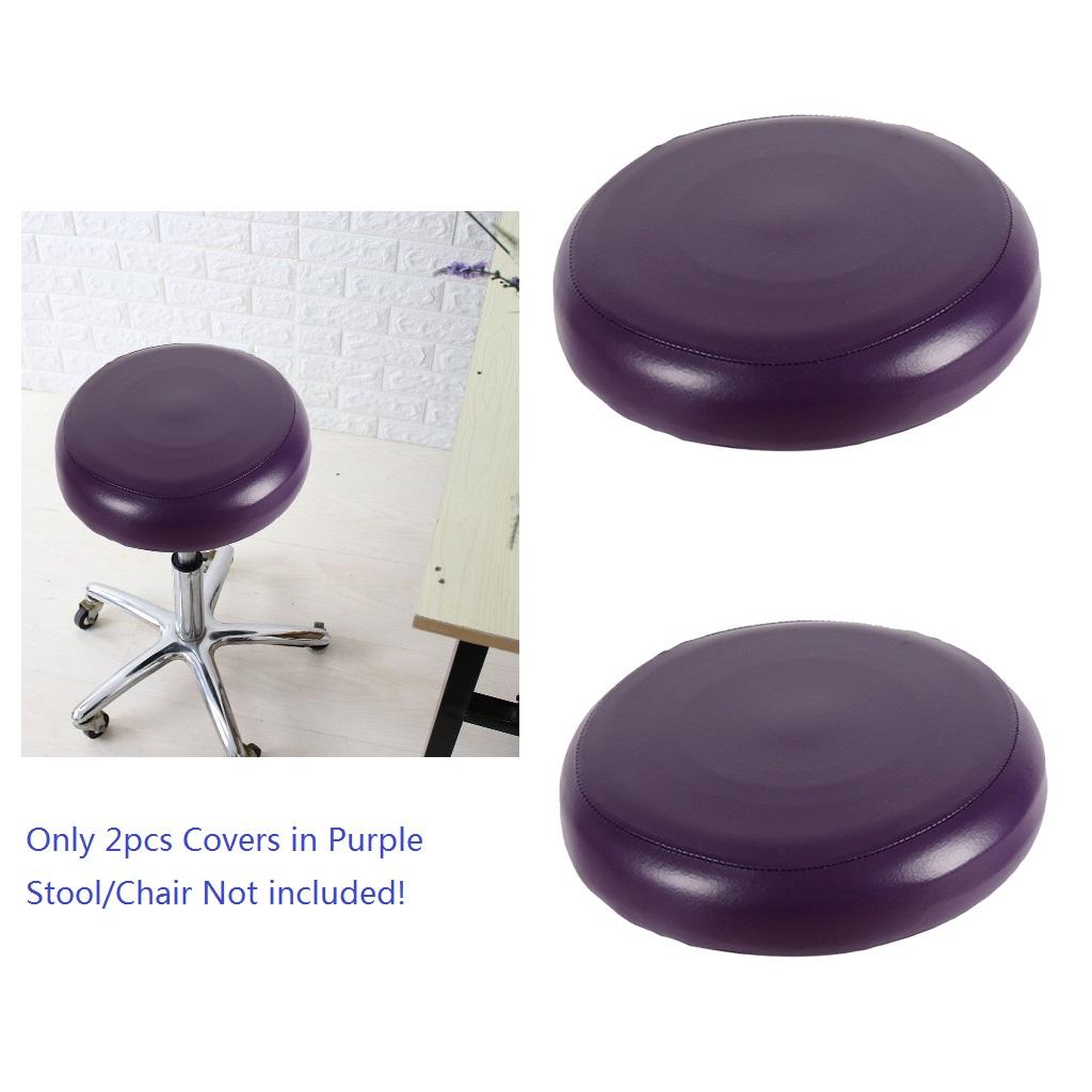 2x Home Bar Stool Covers PU Leather Round Seat Cushion Sleeve Purple