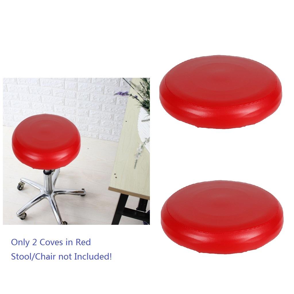 2x Home Bar Stool Covers PU Leather Round Seat Cushion Sleeve Red