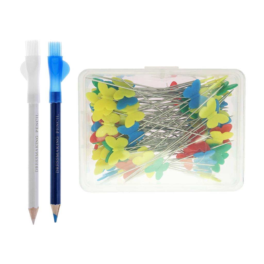 100Pcs Dressmaking Sewing Pins With 2Pcs Tailors Chalk Pen Pencil For Sewing
