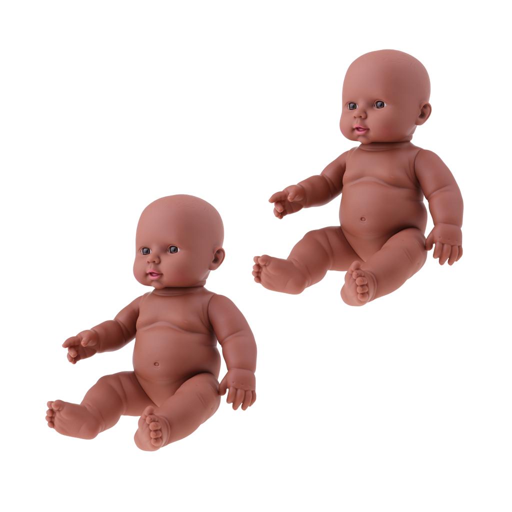 2 Pieces 30cm Vinyl Newborn Baby Girl Doll Kid Sleeping Toy Coffee Color