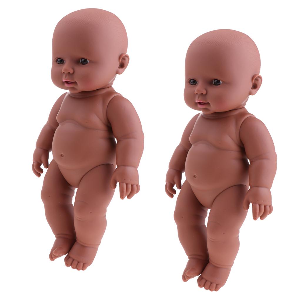 2 Pieces 30cm Vinyl Newborn Baby Girl Doll Kid Sleeping Toy Coffee Color