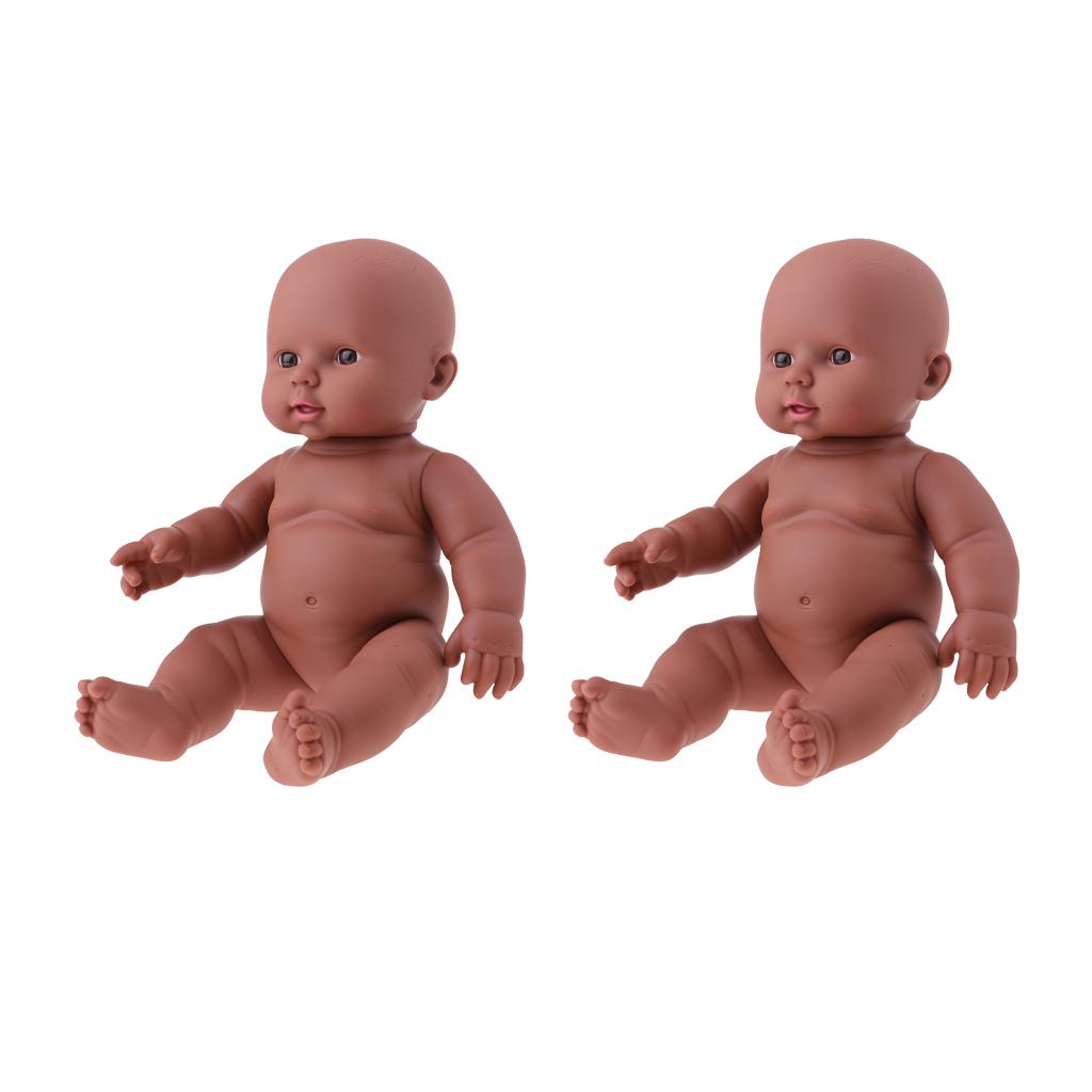 2 Pieces 30cm Vinyl Newborn Baby Girl Doll Kid Sleeping Toy Coffee Color