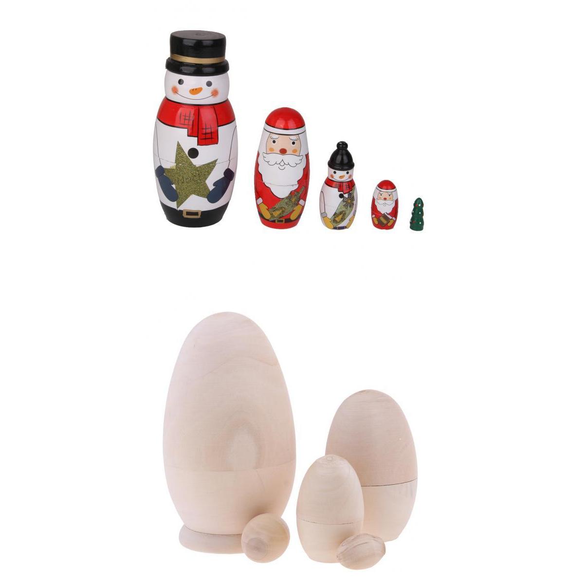 2 Set 5 Pieces Santa Claus Babushka Russian Nesting Doll Wood Matryoshka Toy