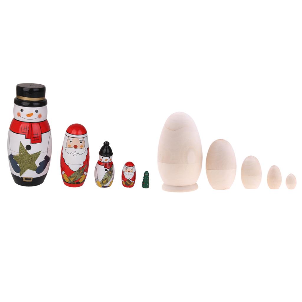 2 Set 5 Pieces Santa Claus Babushka Russian Nesting Doll Wood Matryoshka Toy