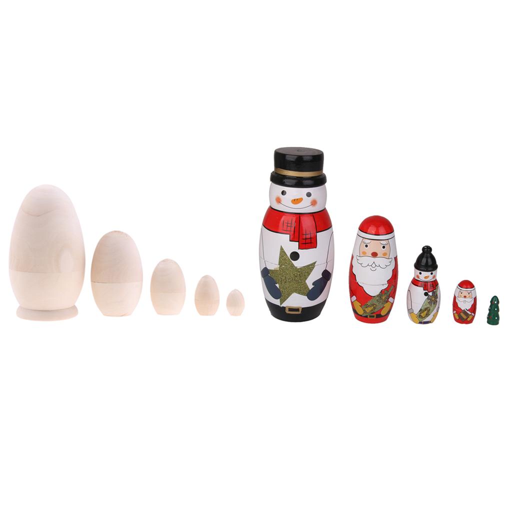 2 Set 5 Pieces Santa Claus Babushka Russian Nesting Doll Wood Matryoshka Toy