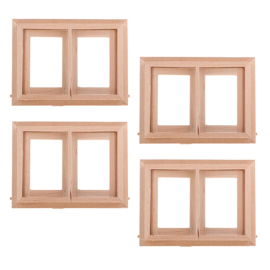 4 Set 1/12 Dollhouse Miniature Unpainted Wooden 2-Pane Window Frame DIY