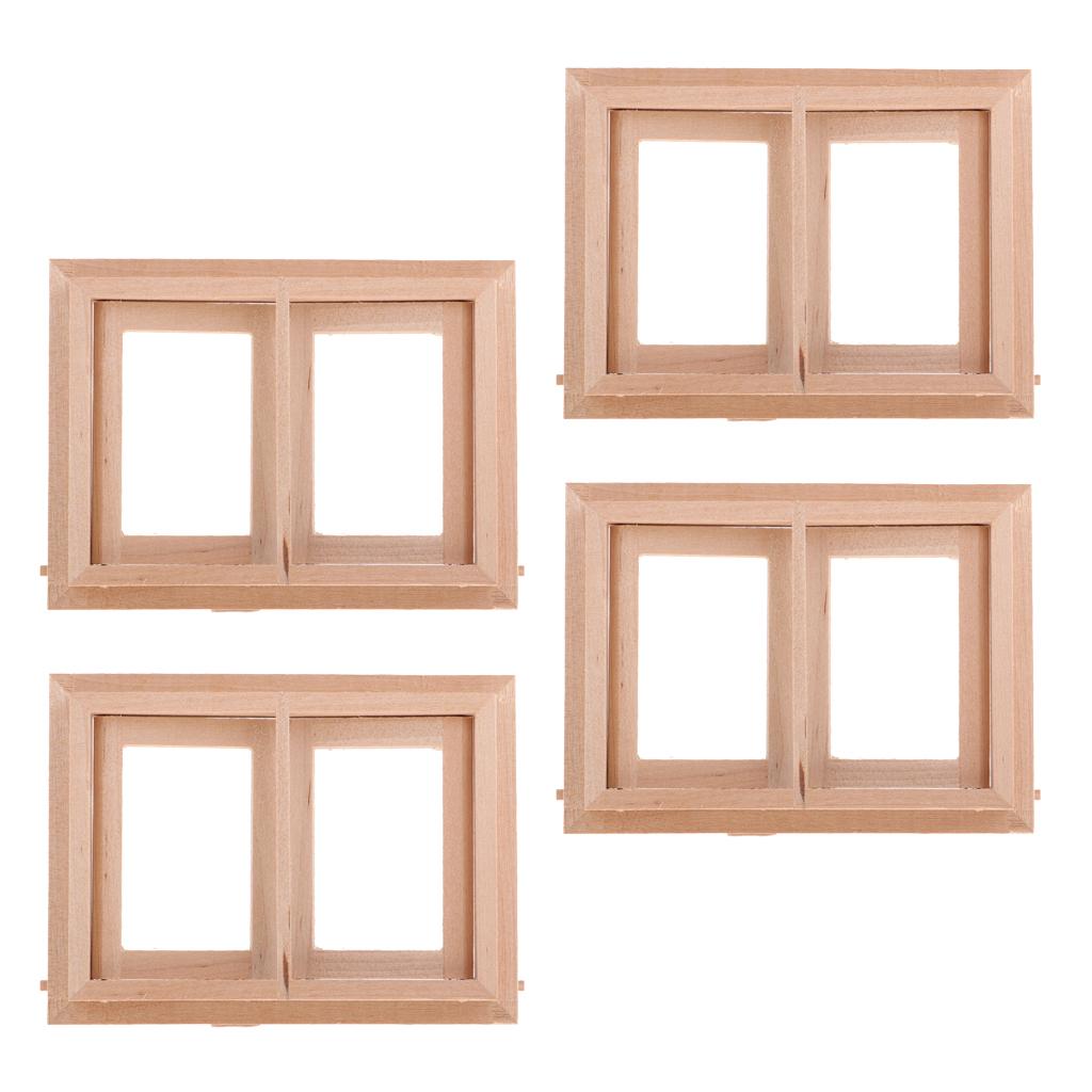 4 Set 1/12 Dollhouse Miniature Unpainted Wooden 2-Pane Window Frame DIY