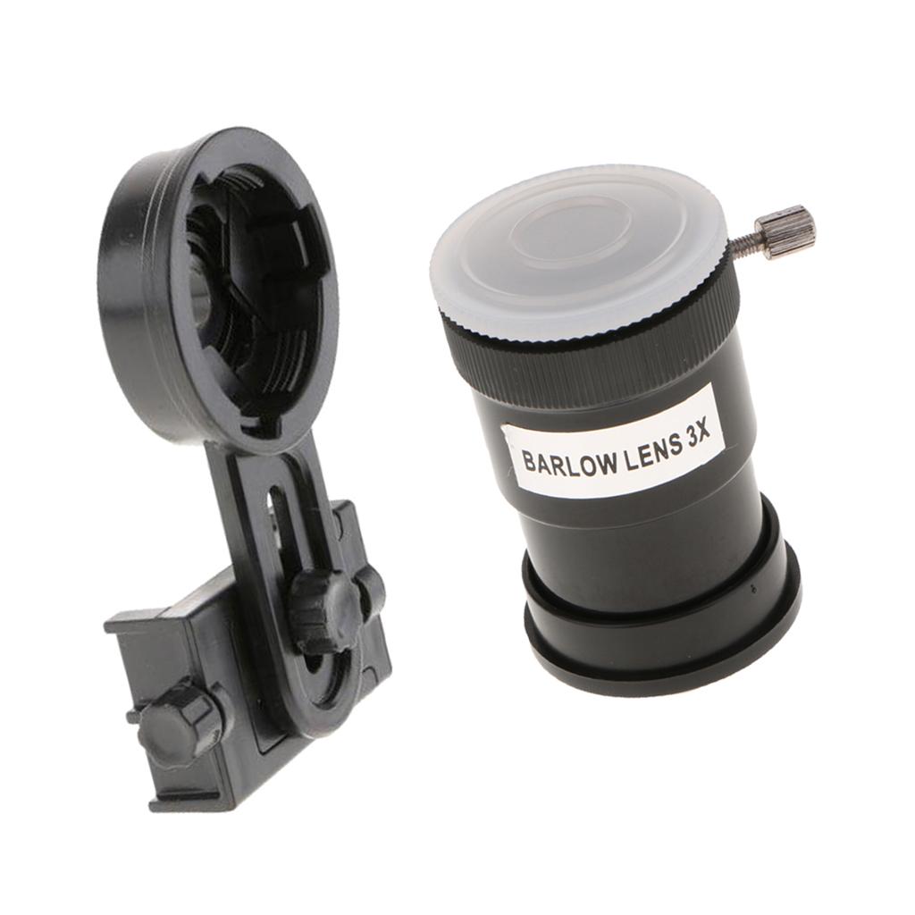 Barlow Lens Eyepiece 3X for Celestron&Mobile Phone Telescope Adapter Mount