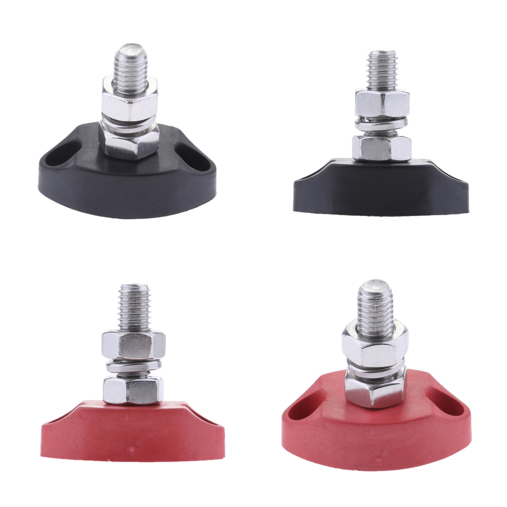 4Pieces Red & Black Junction Block Power Post Insulated Terminal Stud 6mm