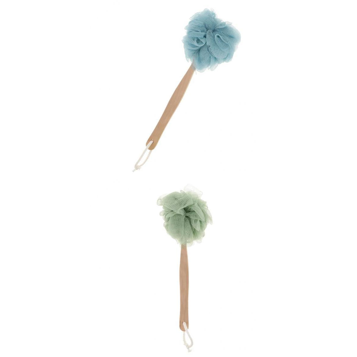 2 Piece Long Handle Shower Puff Pouf Sponge Exfoliating Mesh Brush Scrubber