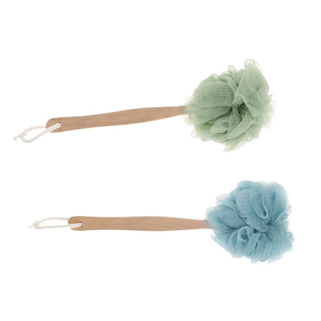 2 Piece Long Handle Shower Puff Pouf Sponge Exfoliating Mesh Brush Scrubber