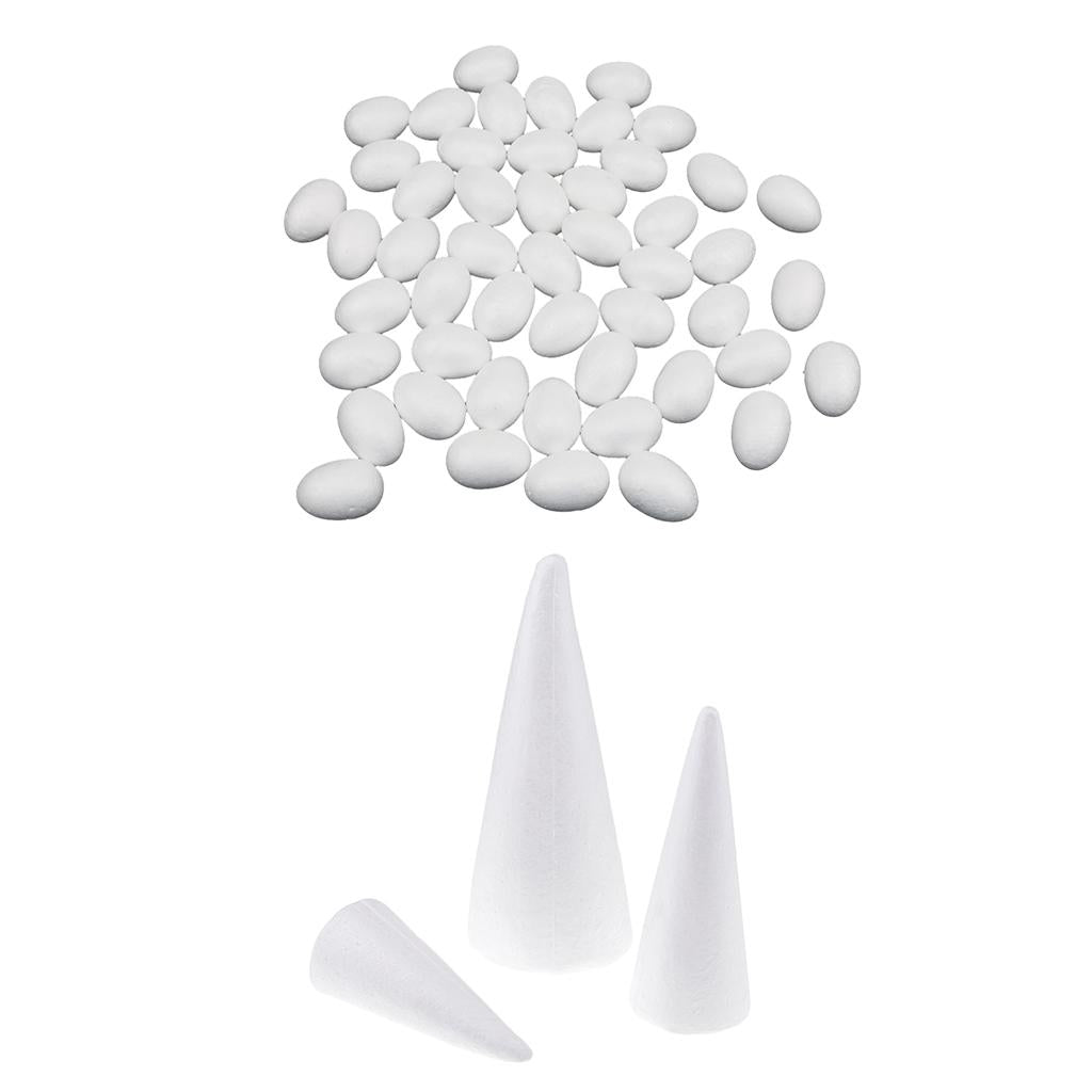 53x Cone/Egg Shape Styrofoam Foam Ornament for Handmade DIY Modelling Crafts