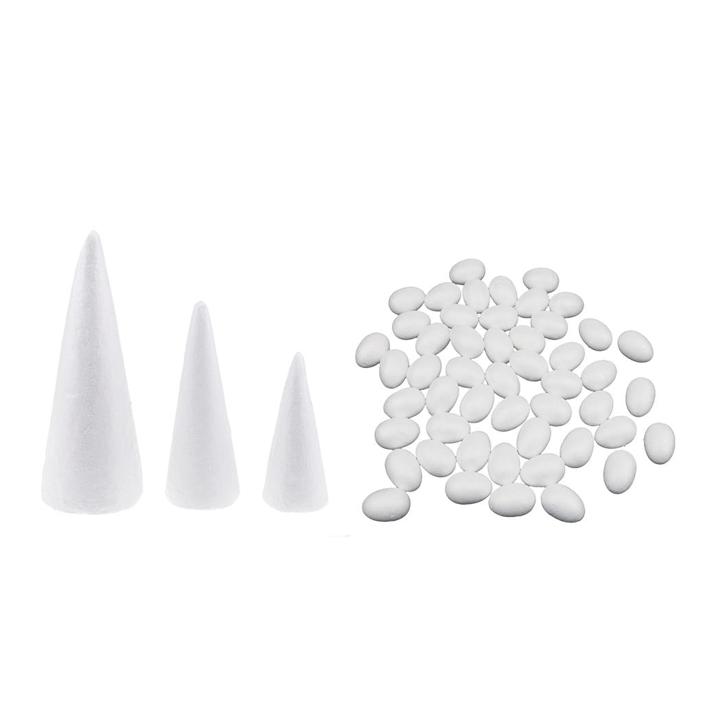 53x Cone/Egg Shape Styrofoam Foam Ornament for Handmade DIY Modelling Crafts