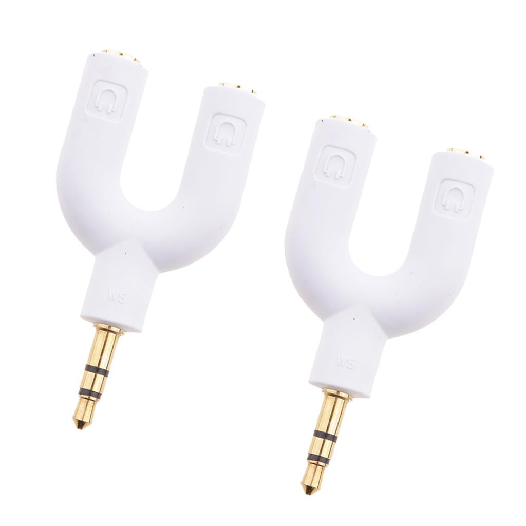 2 Pieces 3.5mm Double Jack Y Audio Splitter Earphone Headphone Adapter White