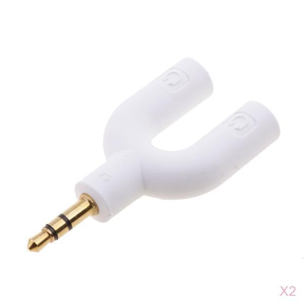 2 Pieces 3.5mm Double Jack Y Audio Splitter Earphone Headphone Adapter White