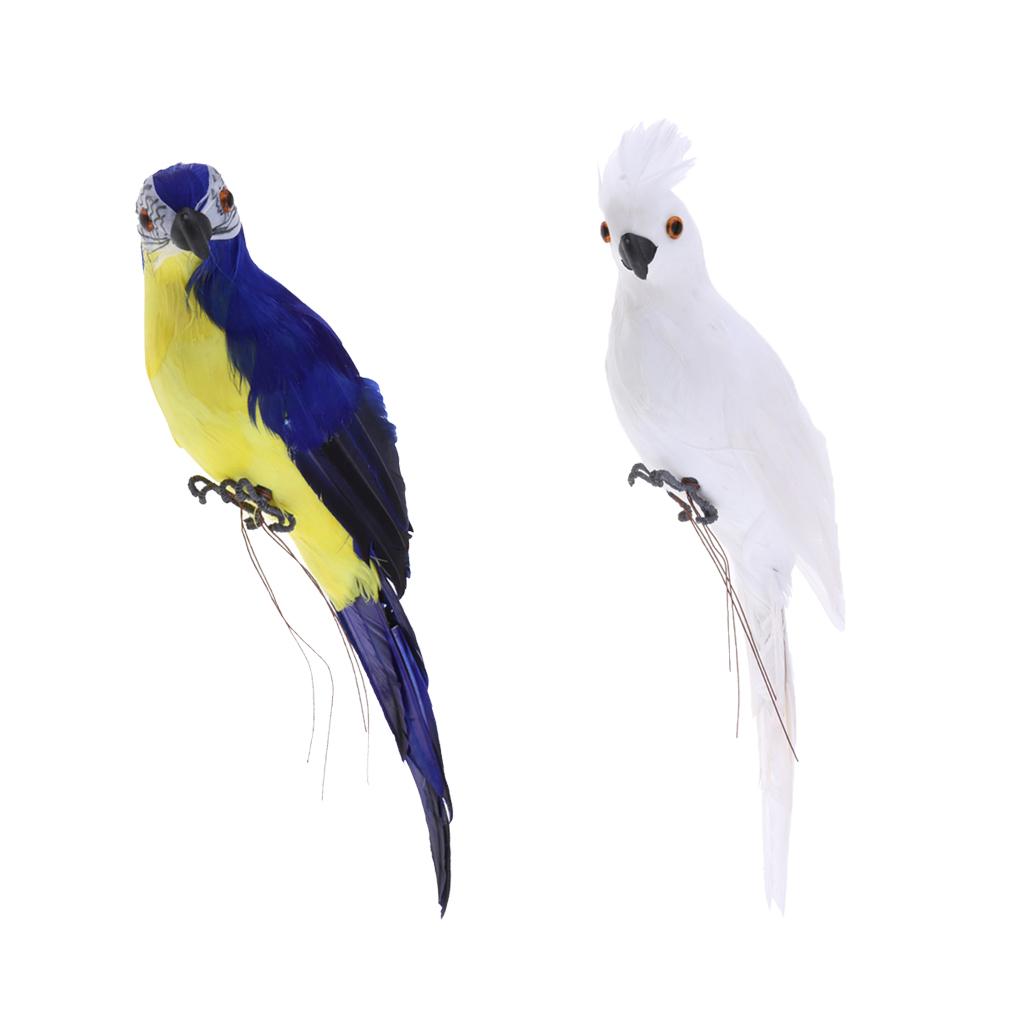 2Pcs Realistic Macaw Parrot Artificial Feather Bird Animal Ornament Toy
