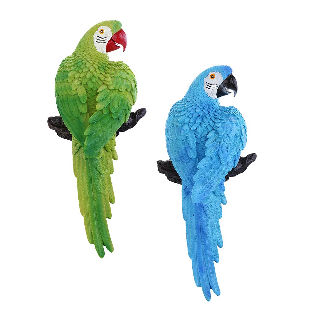 2Pcs Realistic Animal Parrot Figure for Home Garden Statues Lawn Decoration