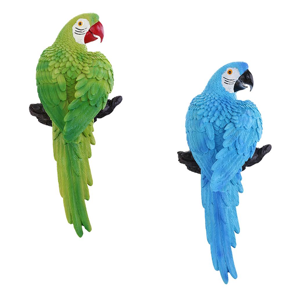 2Pcs Realistic Animal Parrot Figure for Home Garden Statues Lawn Decoration