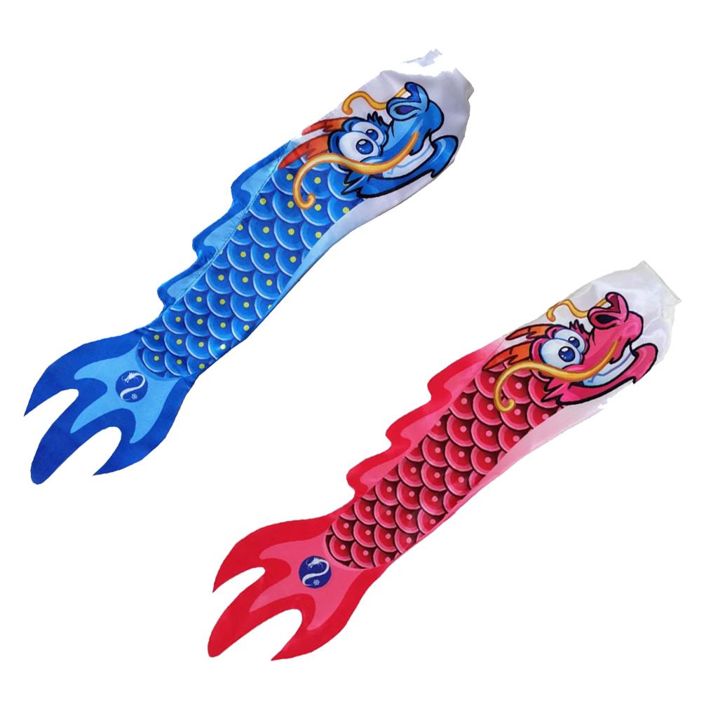 2Pcs Chinese Dragon Flag Outdoor Windsock Carp Streamer Hanging Decor