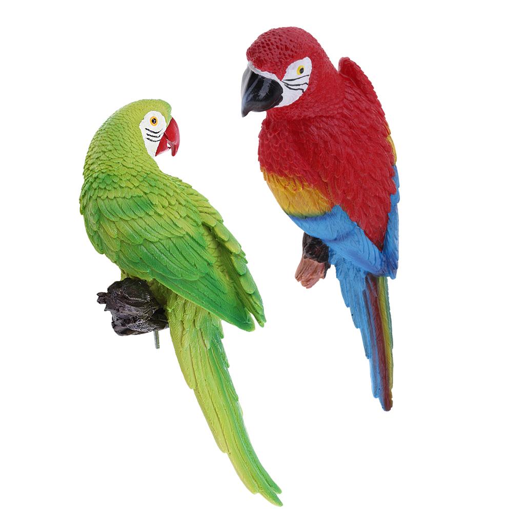 2PCS Realistic Animal Parrot Figure for Home Garden Statues Lawn Decor
