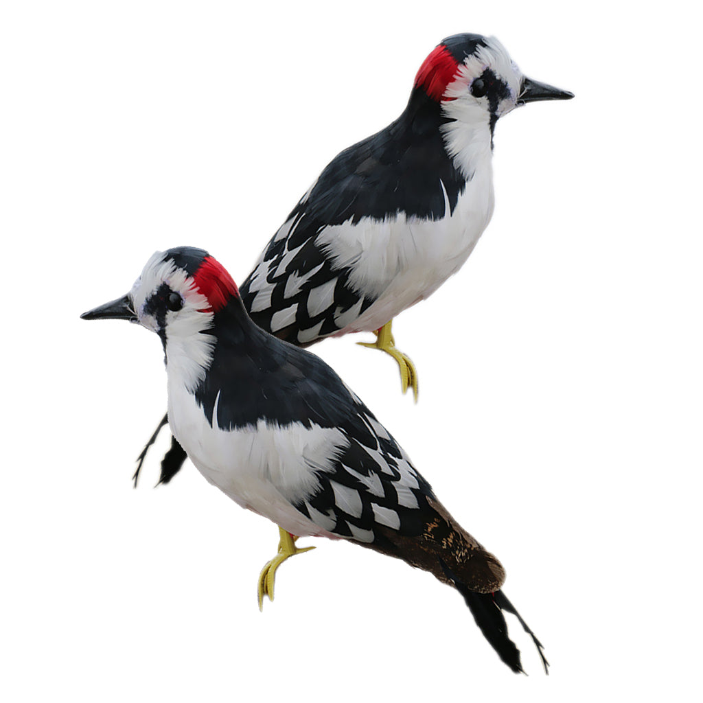 2PCS Realistic Artificial Feather Animal Woodpecker Garden Figurine Decor