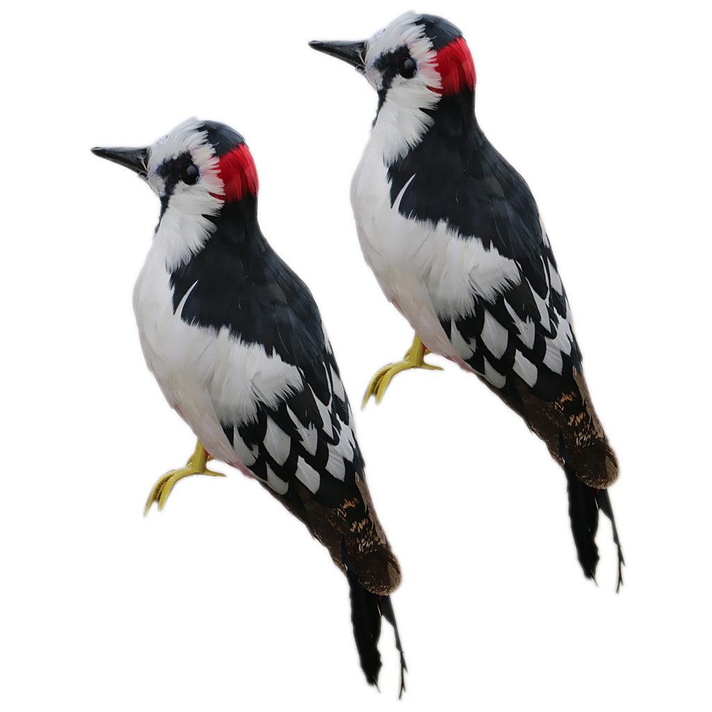 2PCS Realistic Artificial Feather Animal Woodpecker Garden Figurine Decor